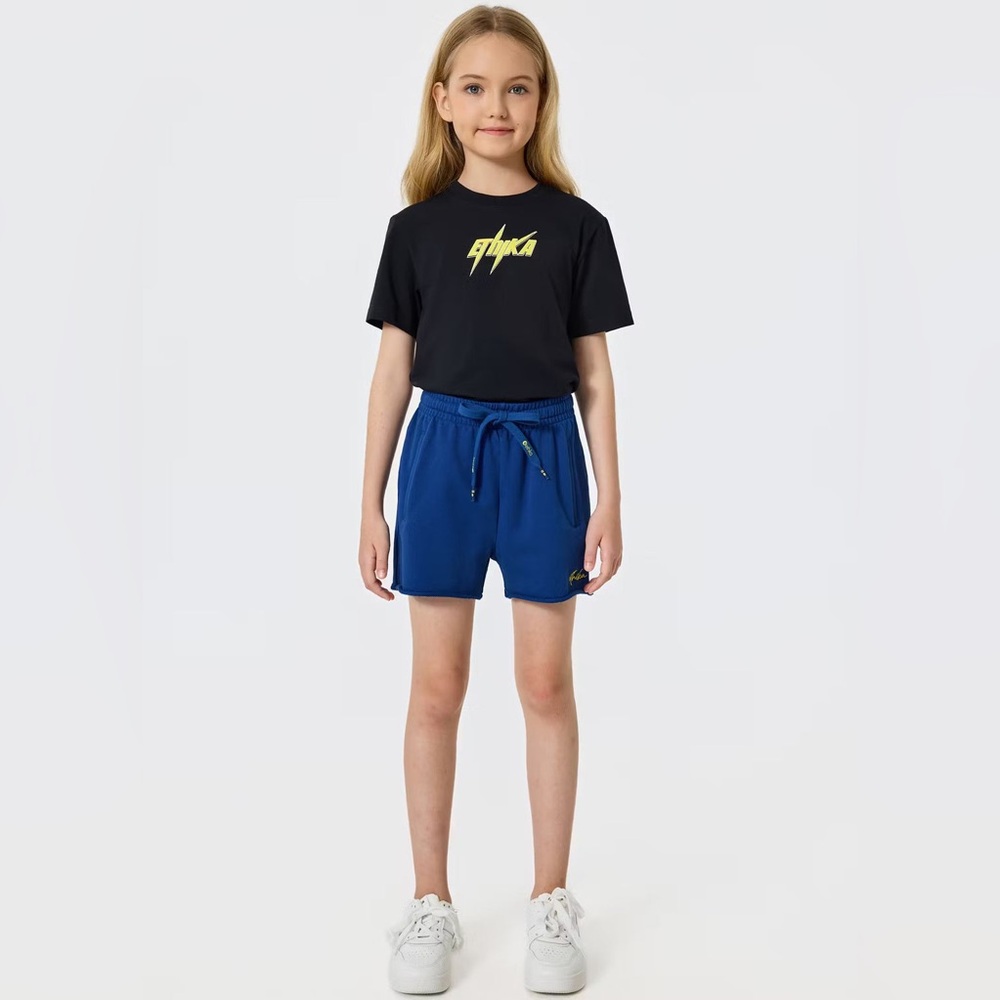 ETHIKA BLUE W/YELLOW DETAILS GIRLS BOLT ROYAL RAW EDGE SHORT W/Pockets NWT $79